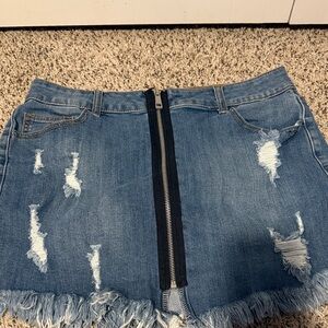Distressed Denim Mini Skirt